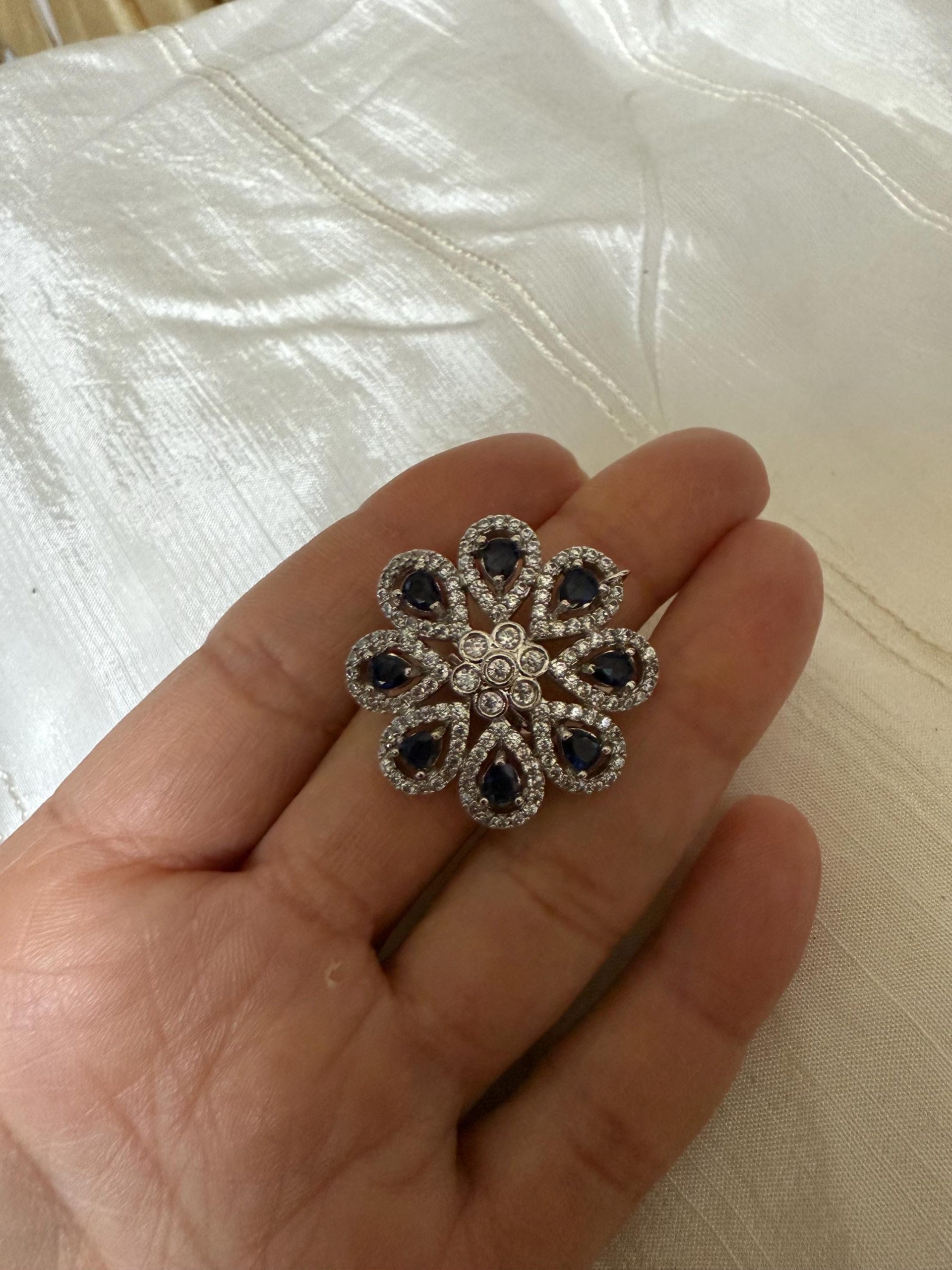 Blue Teardrop Floral Ring | Adjustable Statement Ring for Women | South Asian Cocktail Ring | Desi Wedding Jewelry - Image 6