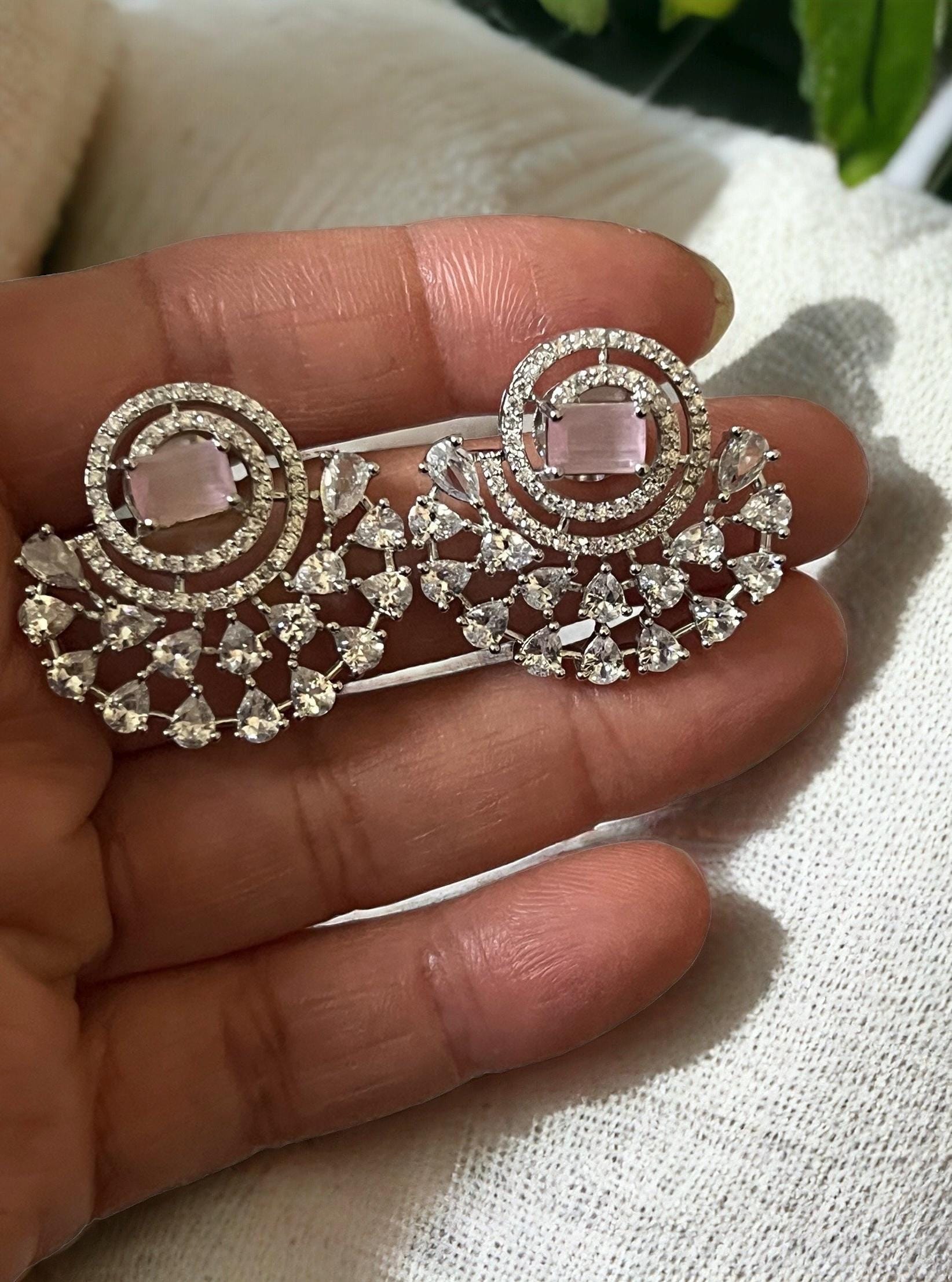 Pink Half Moon Drop Earrings Indian, Asian, Bollywood Jewelry