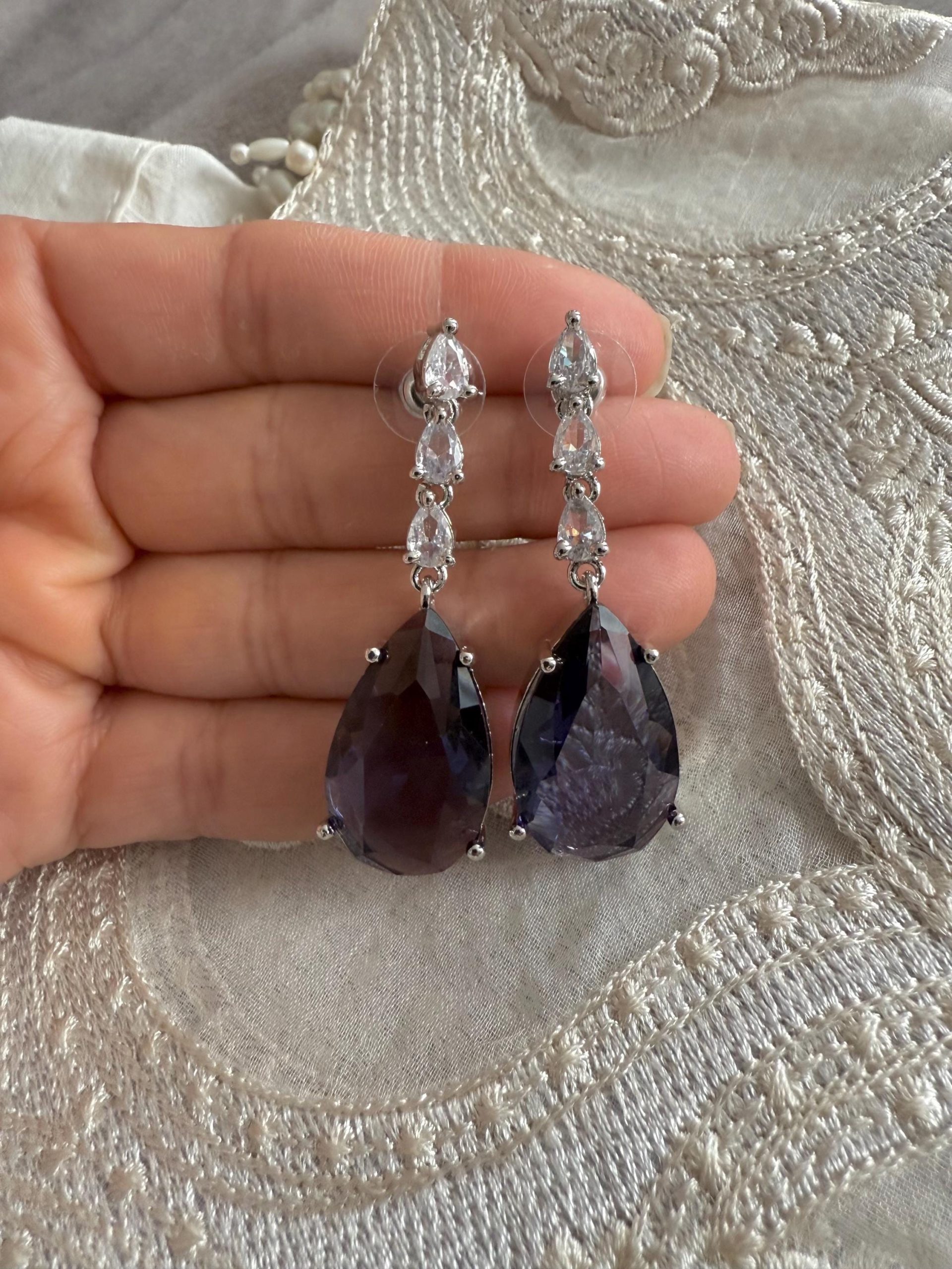 Purple Teardrop Necklace & Earring Set ? Elegant Crystal Bridal Jewelry, Formal Evening Set, Statement Drop Set - Image 2