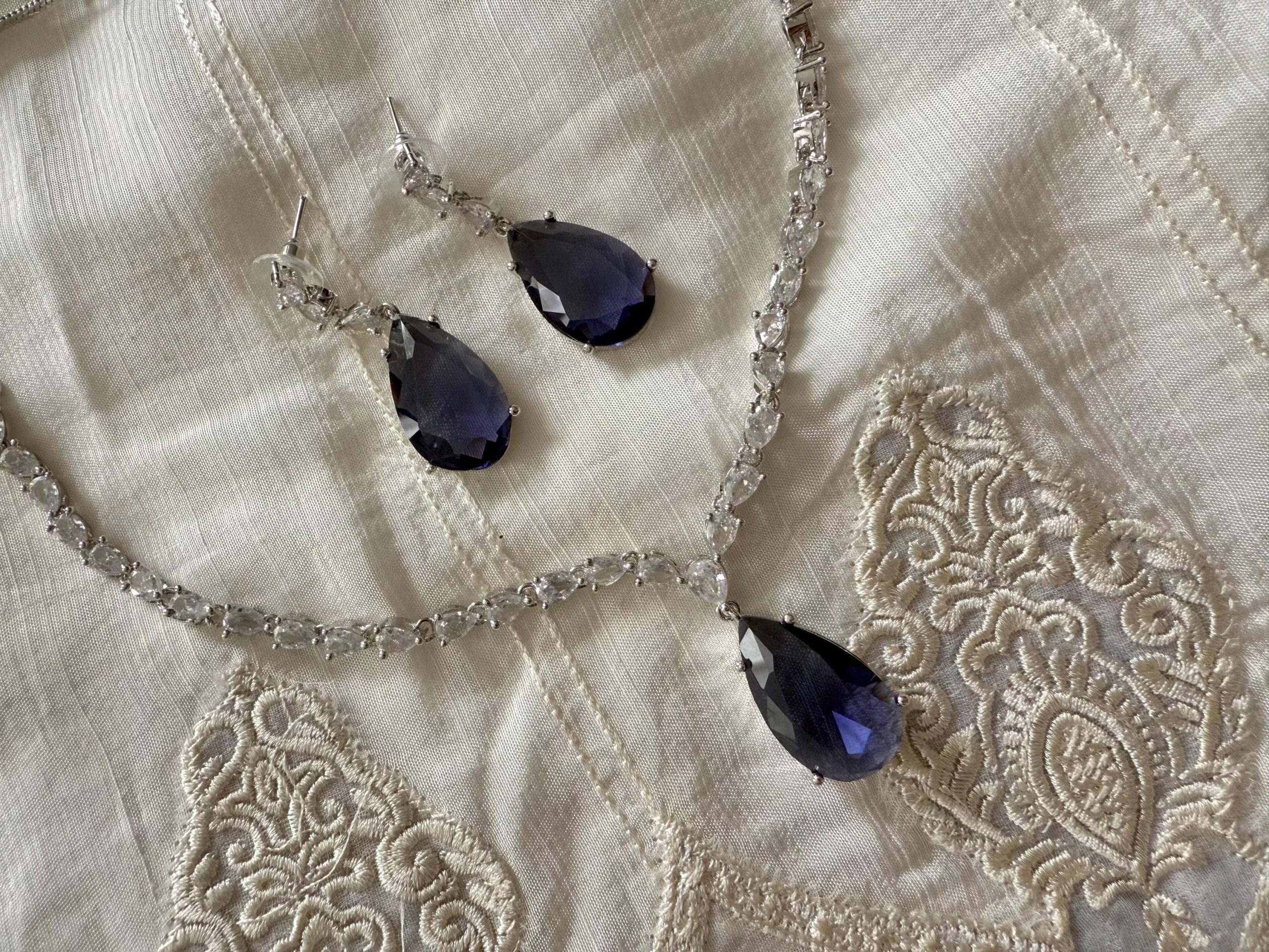 Purple Teardrop Necklace & Earring Set ? Elegant Crystal Bridal Jewelry, Formal Evening Set, Statement Drop Set - Image 4