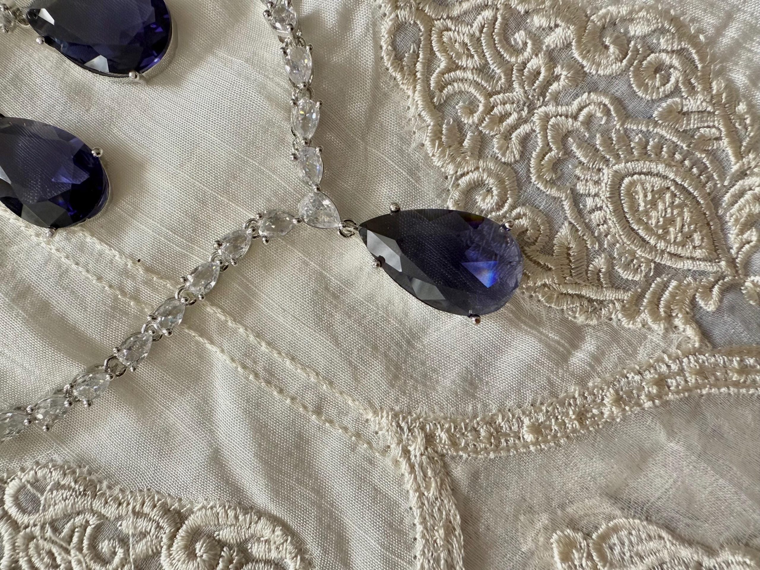 Purple Teardrop Necklace & Earring Set ? Elegant Crystal Bridal Jewelry, Formal Evening Set, Statement Drop Set - Image 3