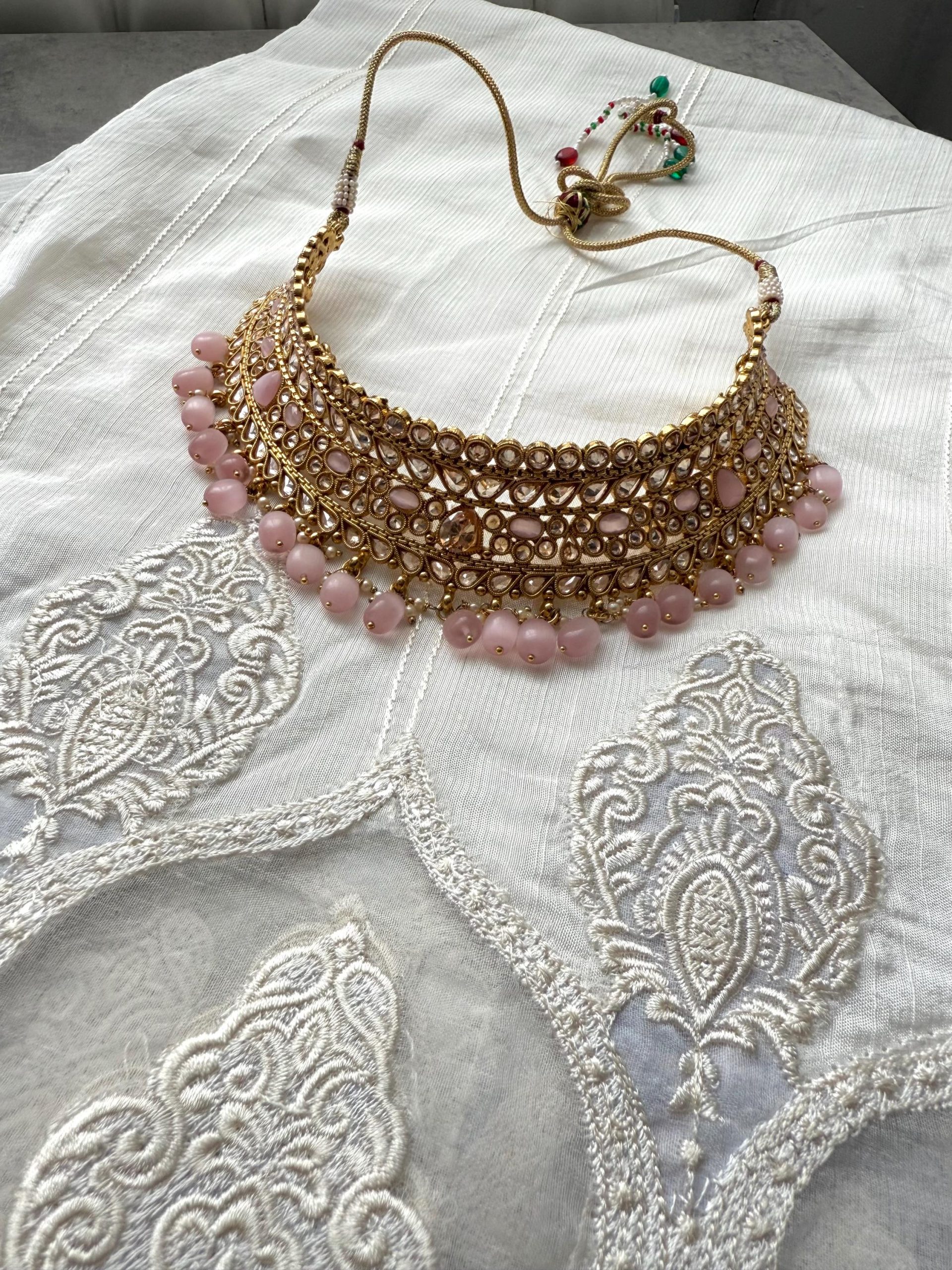 Pink Bead Kundan Bridal Jewelry Set | Indian Wedding Necklace Earrings Tikka | Gold Plated Polki Set | Dulhan Jewelry - Image 2