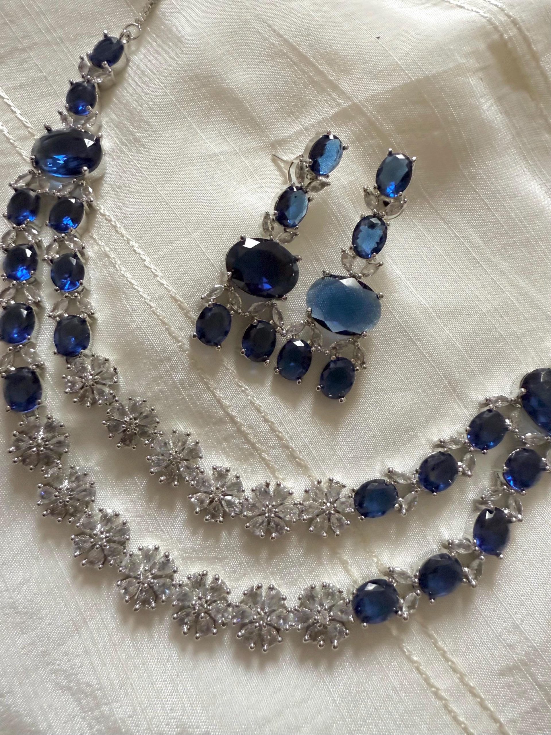 Blue Double Layer Necklace Set, perfect for special occasions